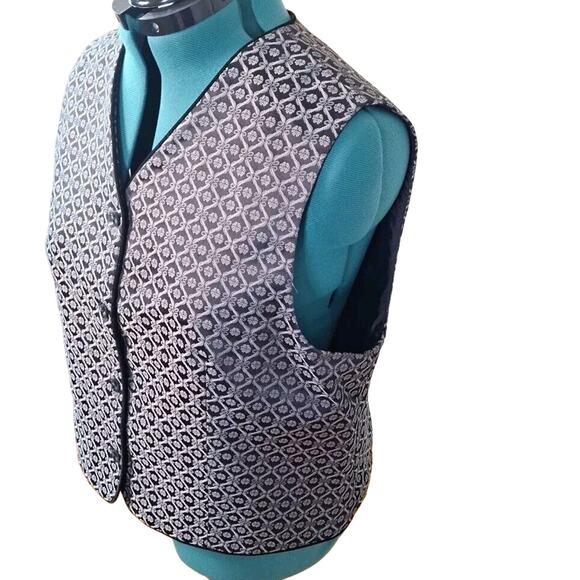 Vintage Talbots Black Satin Silver Embossed Vest, Misses Size 20 - Picture 6 of 7